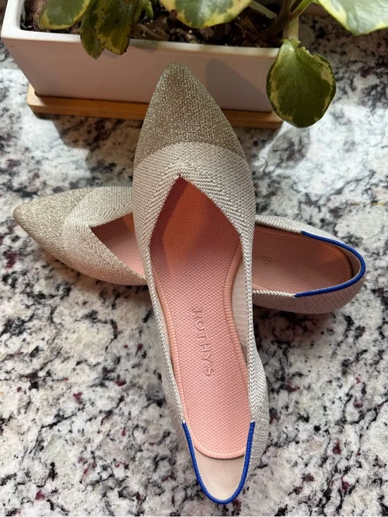 NWOT Rothy’s The Point Flats in Diamond Metallic Toe Size 8 - Picture 1 of 7